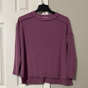 Zenana Outfitters Ribbed Long Sleeve Top in Plum